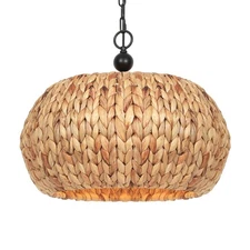 Farmhouse Rattan Chandelier,19.3'' Boho Chandelier Light Fixture,5-Light Wick...