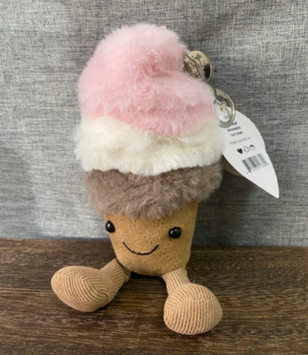 Jellycat Neapolitan Ice Cream Bag Charm Plush Keychain Amuseables Soft Toy - NWT