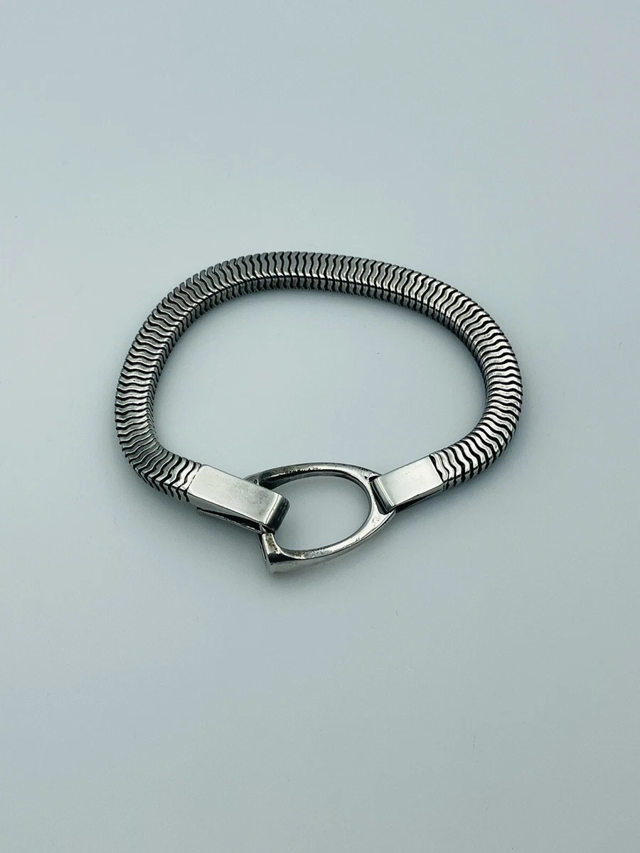 Vintage French Signed Sterling Silver Horse Stirrup Chain Bracelet