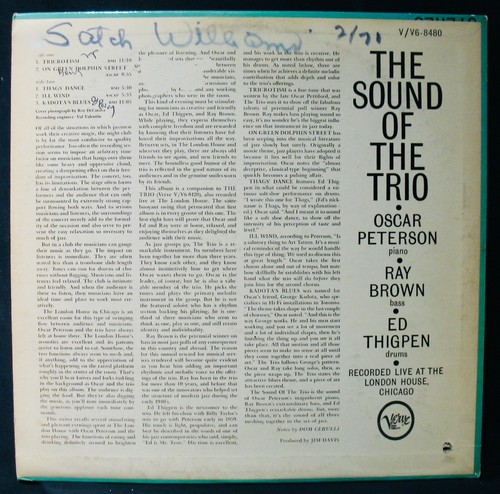 Oscar Peterson ~ Ray Brown ~ Ed Thigpen ~ The Sound Of The Trio ~ Album ~ VERVE #V-8480 - Bild 4 von 4