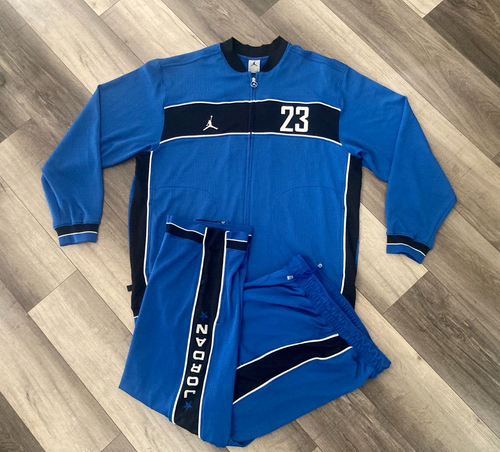 AIR JORDAN Men's Blue Tracksuit Zip-Up Jacket XL + Track Pants L (Embroidered)