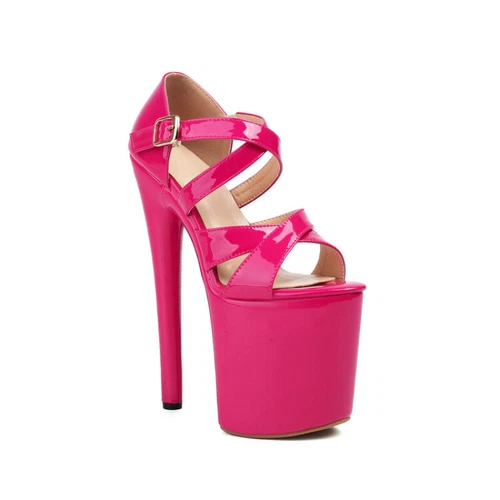 Damen Sommer Super High Heels Runde Spitze Schnalle Riemen Show Plateau Sandalen - Bild 12 von 30