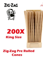 Zig-Zag King Size Unbleached Pre rolled Cone 200 Cones + Free Lighter