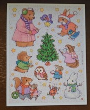 Vintage Hallmark Christmas Stickers, woodland animals, Christmas tree, unused