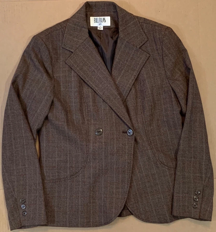 Traje Blazer y Pantalones Completamente Forrados Vintage Bill Blass Marrón A Cuadros 2 Piezas Talla 10 Foto 2 de 4