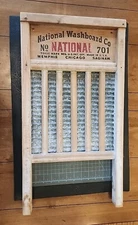 National Wooden Washboard w/ Ribbed Solid Zinc Scrub Panel #701 Vtg USA - mjk!