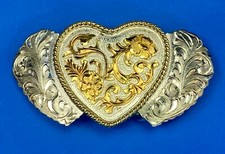Three Hearts Flower Ornate Quality JG Hallmark Vintage Belt Buckle
