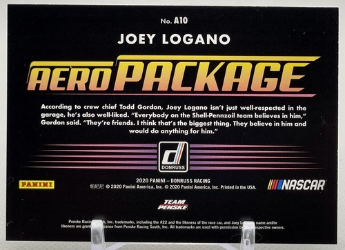 JOEY LAGANO 2020 Panini Donruss NASCAR Aero Package Checkers Holo #A10 - Picture 2 of 2