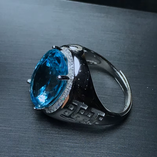 12CT Mens Sky Blue Topaz Ring 925 Sterling Silver VVS Grade 12x16mm - Picture 5 of 7