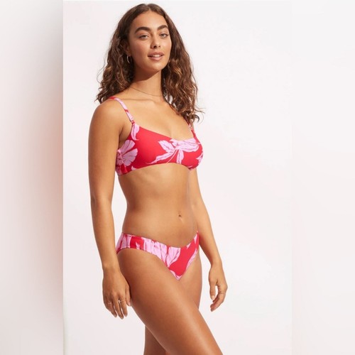 NWT Seafolly Fleur De Bloom Bralette Bikini Top Chili Red Floral Tropical Size 4 - Picture 3 of 15
