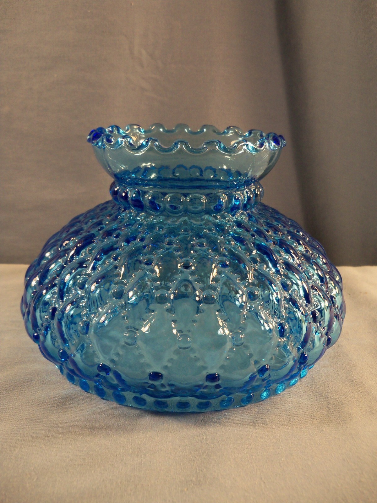 Vintage Blue Glass Rayo Diamond Quilt Lamp Shade 6" Wide Fitter