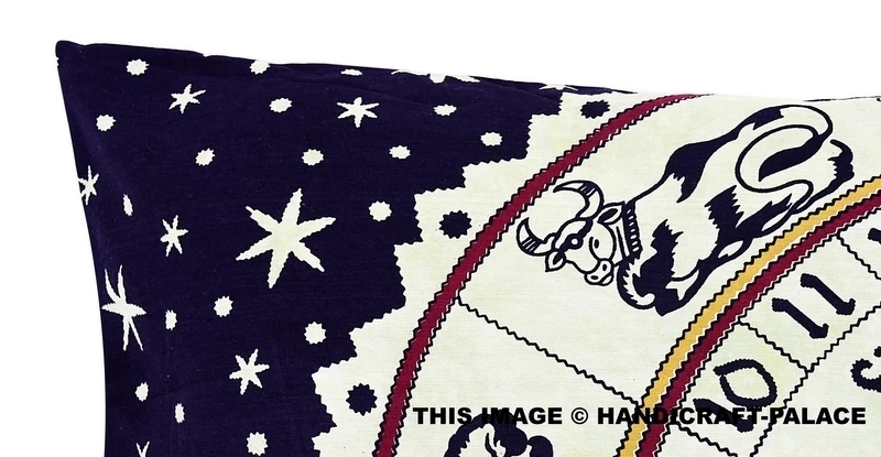 Funda de cojín de algodón indio con estampado de astrología zodiacal de 2 piezas Foto 3 de 3