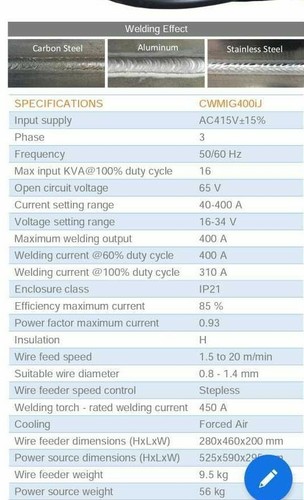 NEW MIG/ARC WELDING MACHINE ( DUAL FUNCTION COMPLETE SET ) MODEL CWMIG400IJ 400 - Picture 5 of 5