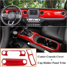 Dashboard Cover Cup Holder Center Console Trim For Jeep Wrangler JL JT 2018+ Red