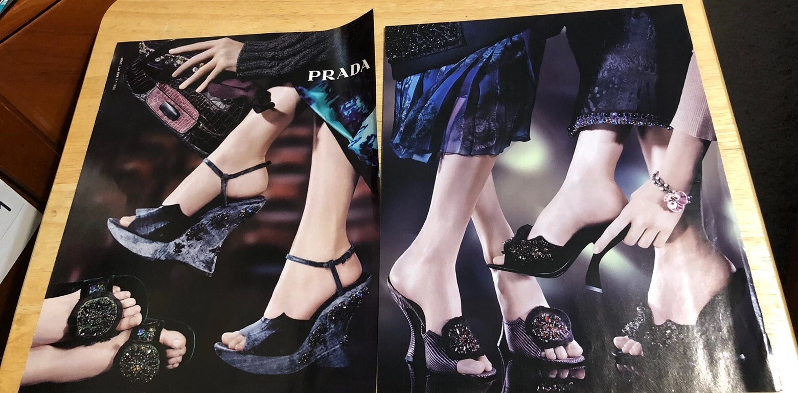 Pubblicità calzature donna PRADA 2004 piedi rivista vintage pubblicità 2 pagine