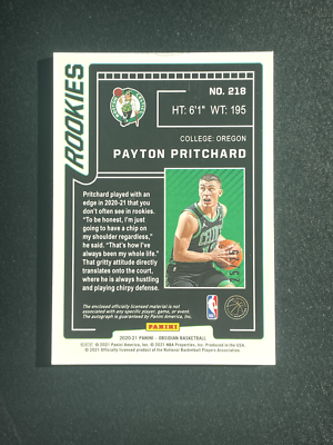2020-21 Panini Obsidian Payton Pritchard Green Patch Auto RPA 