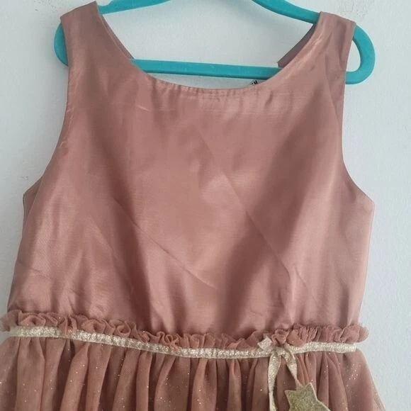 H&M Girls 8 Tan Metallic Star Tulle Fancy Dress Glitter Shimmer Neutral Wedding - Image 4 of 4
