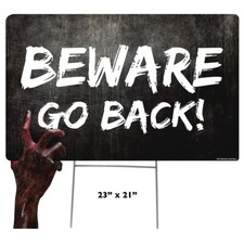 BEWARE Faux Metal Staked Plastic Outdoor Halloween YARD SIGN with Zombie Hand
