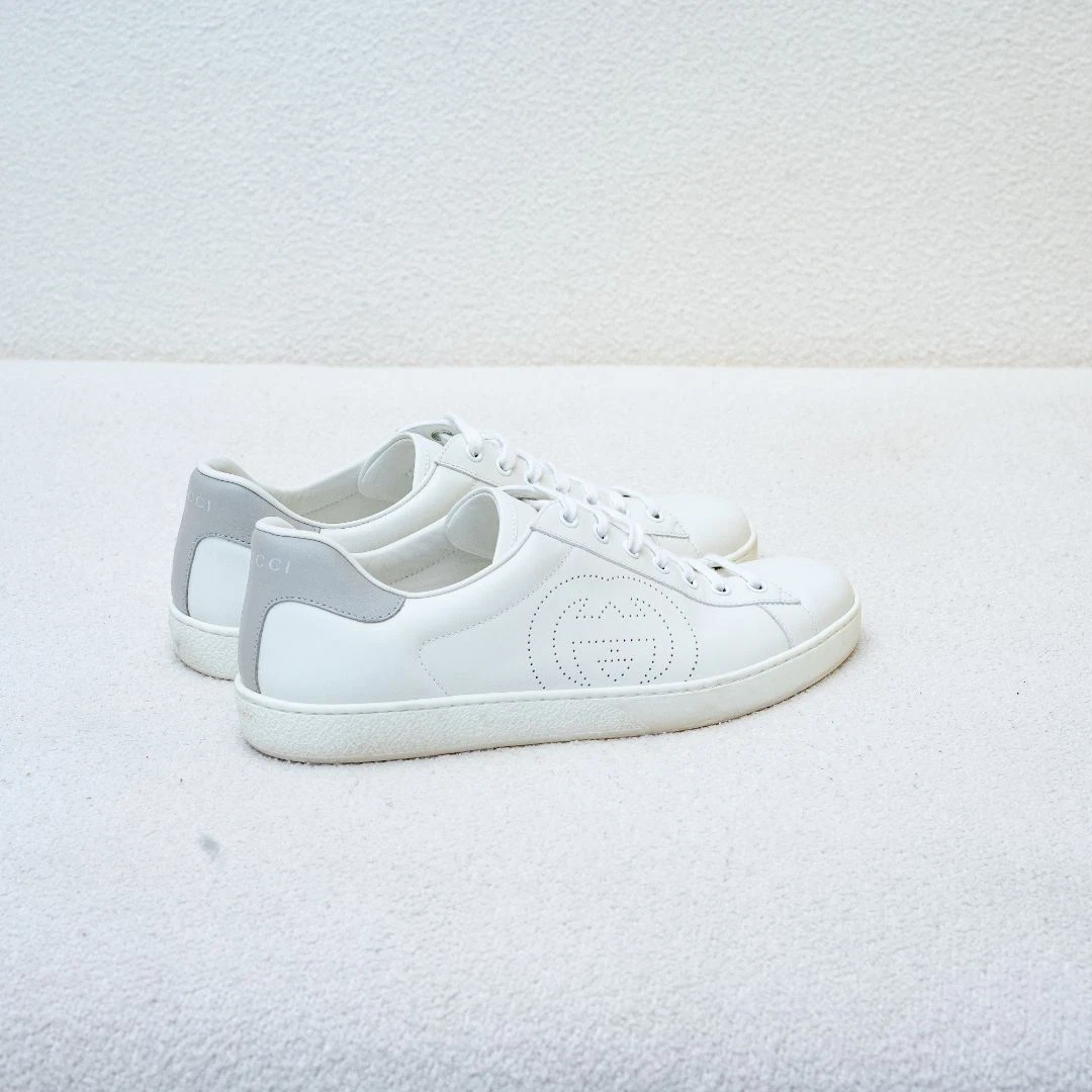Gucci White Perforated Interlocking G Ace Low Top Sneakers