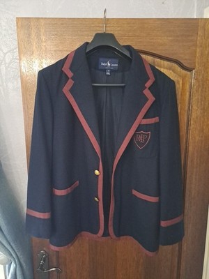 Ralph Lauren 80s Wool Crest Blazer Made in USA Size 12 Wool Gold Buttons Vintage