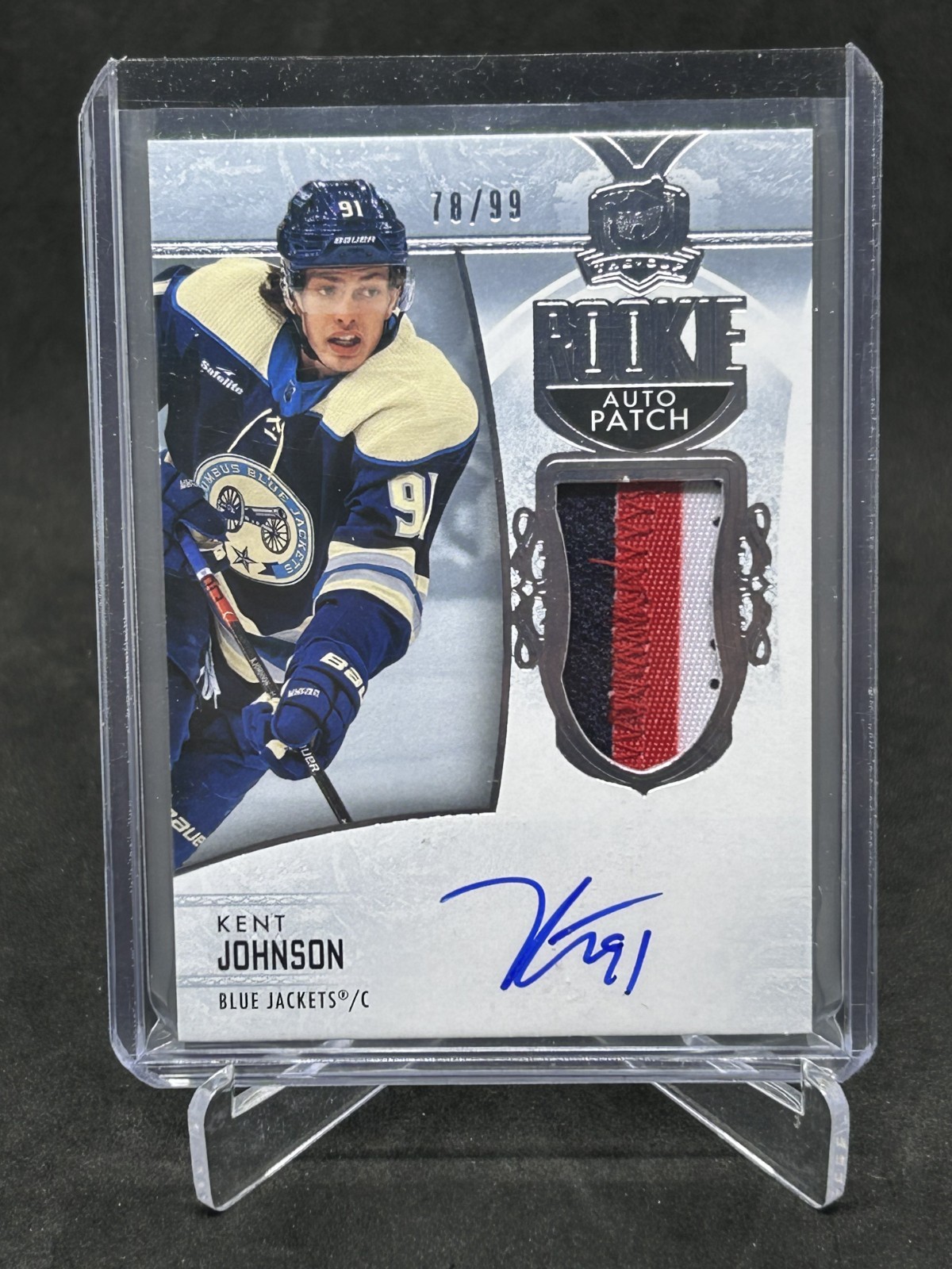 2022-23 Upper Deck The Cup Kent Johnson Rookie Patch Auto /99 #147 CBJ