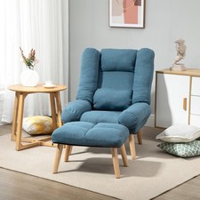Recliner Chair with Footstool, Recliner Armchair with Adjustable Backrest, Blue