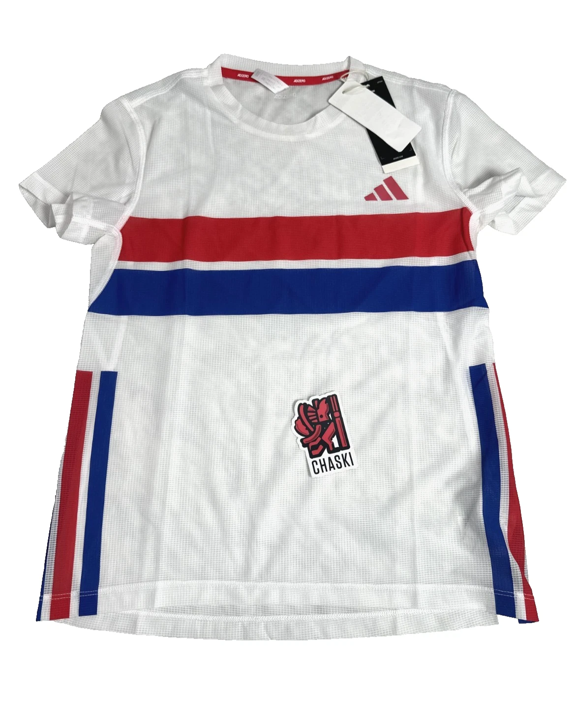 adidas Adizero Retro Running jersey White Red Blue Top JD7326 Womens Small NEW