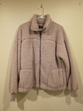 Abercrombie Fitch Womens Pink Sherpa Zip Up, Size Large