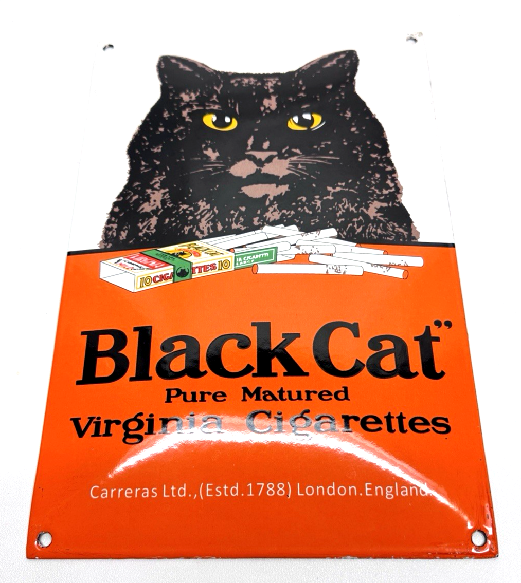 black cat cigarettes for sale Vintage Black Cat Virginia Cigarettes Porcelain Sign