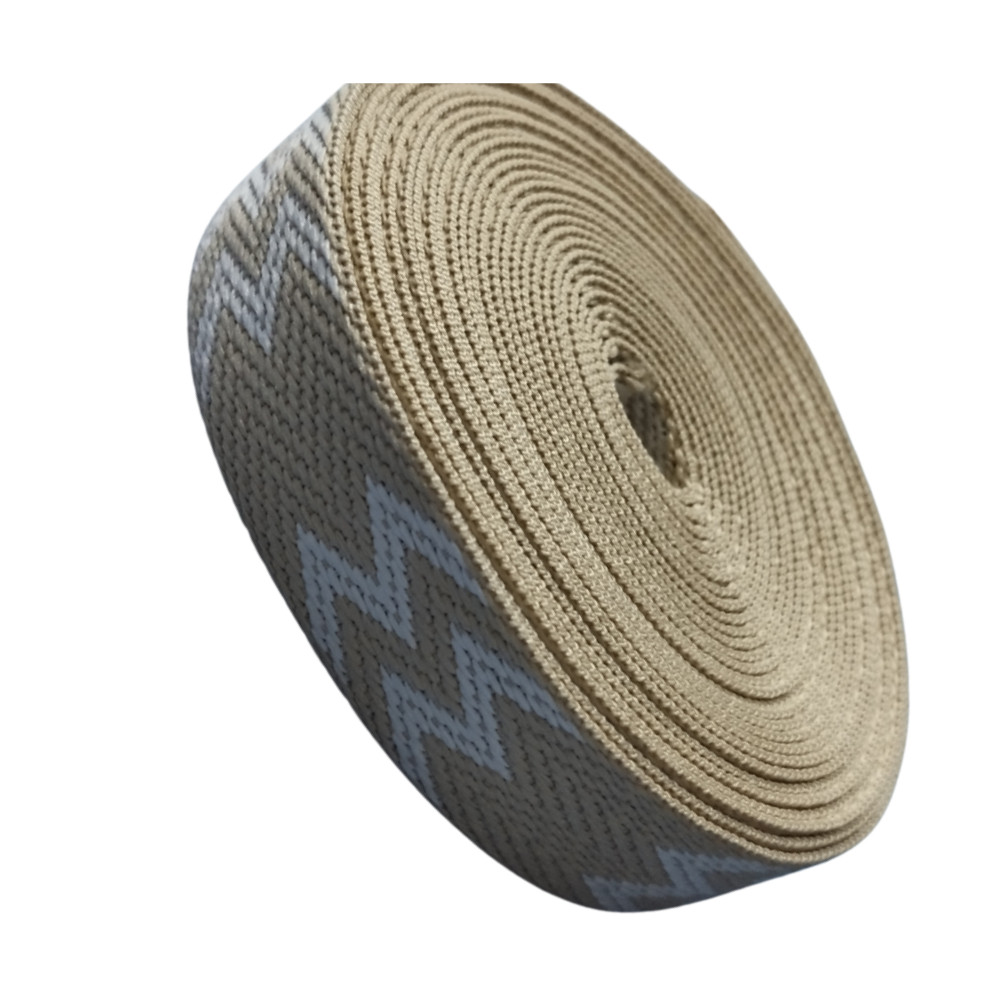 Sangle polyester bicolore beige 25mm x 10m pour mercerie et couture de sacs