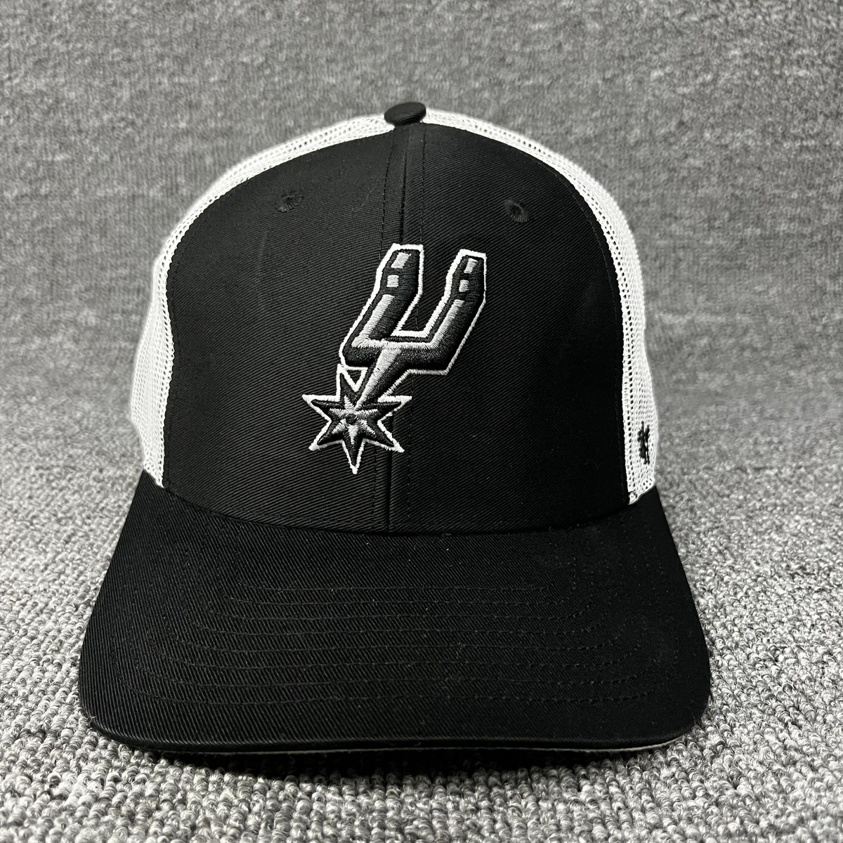 '47 San Antonio Spurs Trucker Snapback Hat Black White Mesh Adjustable Cap