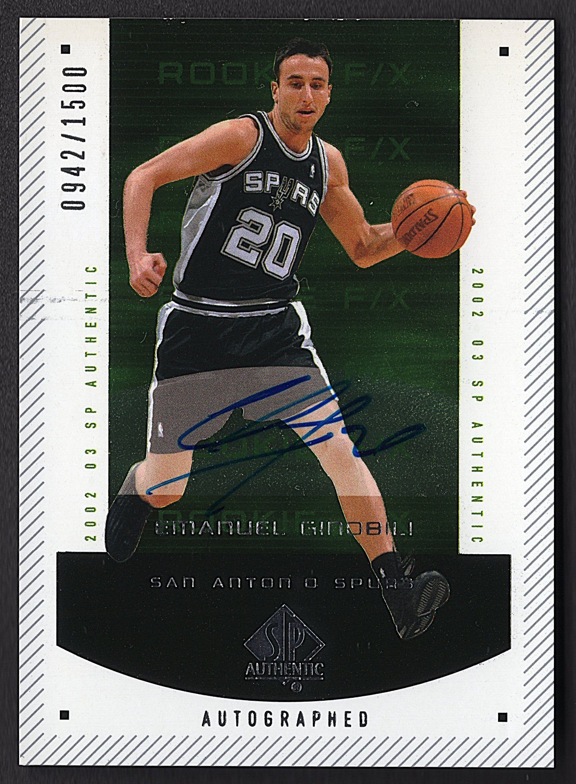 Manu Ginobili 2002 SP Authentic RC Auto Rookie Autograph #ed/1500 Spurs HOF