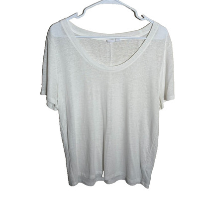 Gap T-Shirt Women's Large White Short Sleeve Round Neck Linen Blend Top Shirt