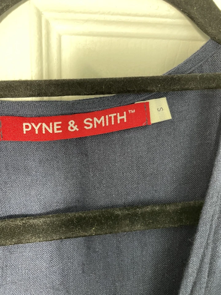 Pyne & Smith No.37 Linen Wrap Dress Navy Blue Midi Pockets European Linen - Image 3 of 4