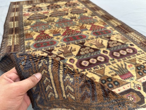 4x7 Vintage Afghan Baluchi War Rug Hand Knotted Wool Tribal Nomadic Art Rug - Picture 10 of 11