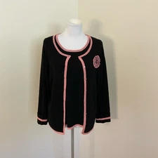 Finity Women 2-Piece Black Cardigan Set with Pink Edging