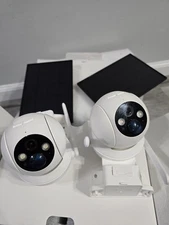 Waterproof Wireless 2 Cameras with Solar Panels - 2K Night Vision & Tracking 