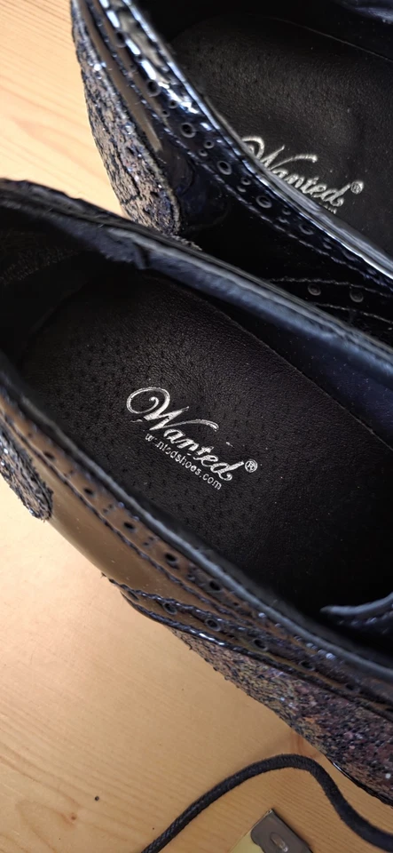 Zapatos Oxford Wanted Silver Glitter Aprox para mujer 8 negro charol fiesta disfraz Foto 3 de 4