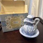 Vintage Avon Blue Slag Pitcher, Cruet & Basin Milk Glass Full Bottle Bubble Bath