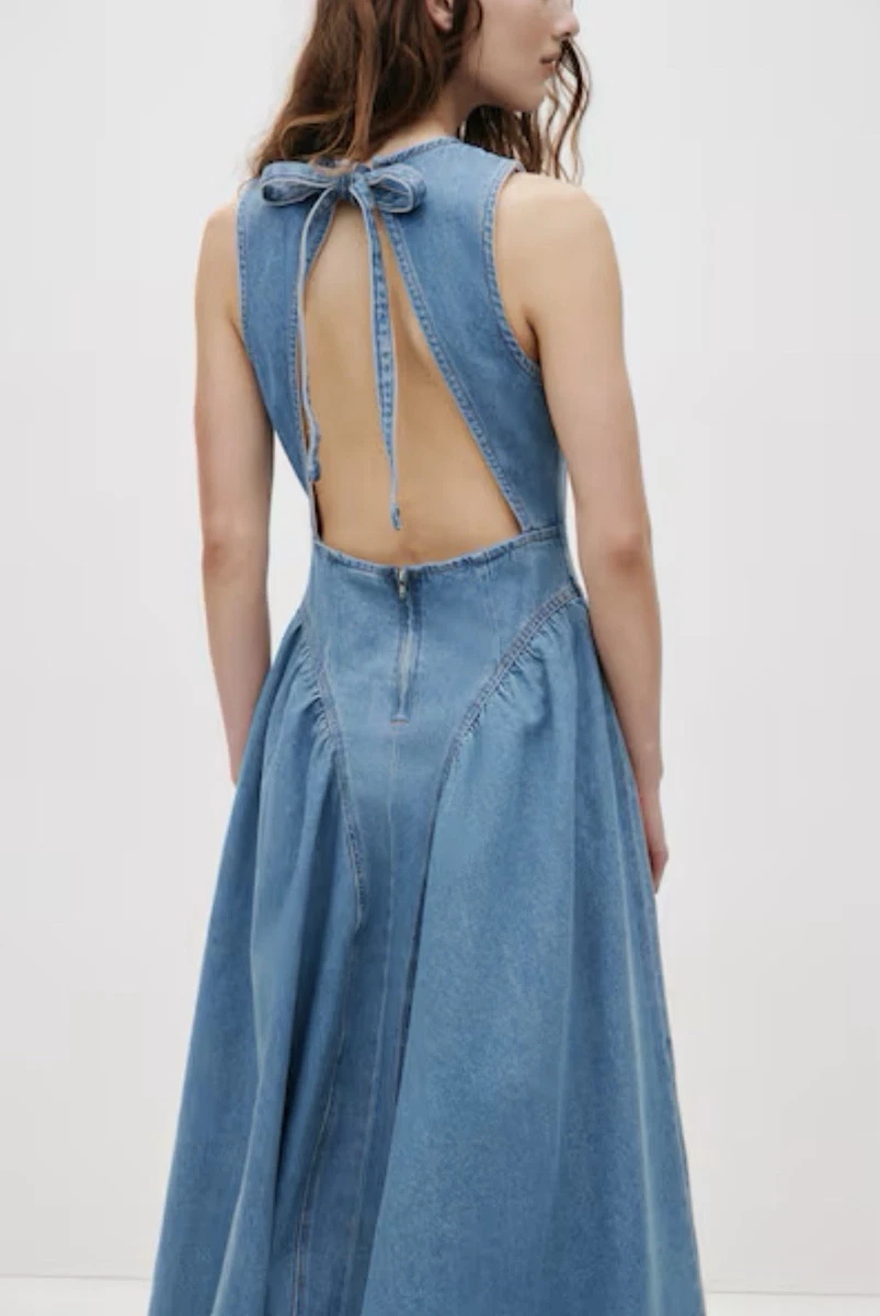 h&m denim midi dress Hm Review Short dress in sturdy cotton denim with rhinestone trims Women's Denim blue Denim Midi