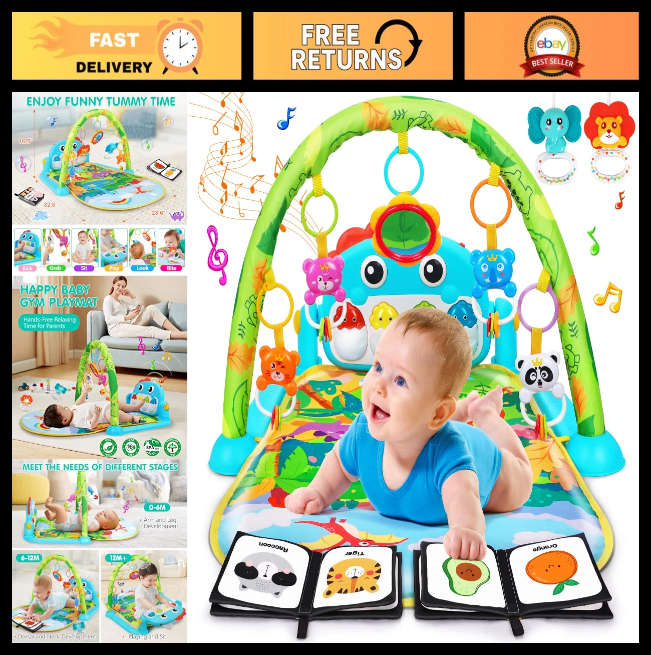 Dinosaur Baby Play Mat Tummy Time Activity Center with Music & Lights for Infant
Opens in a new wind