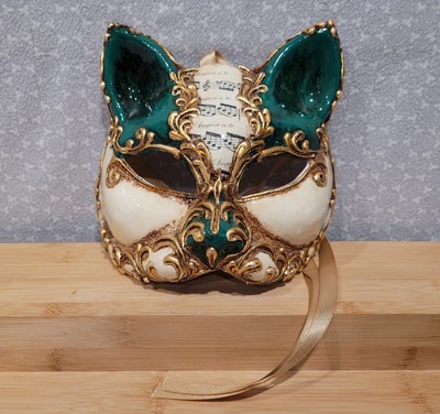 Venice Italy Sole Luna Handmade Cat Paper Mache Italian Masquerade Mask