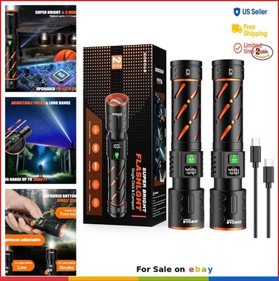 Rechargeable Flashlights 100000 Lumens 2 Pack Super Bright 30W LED USB C 12