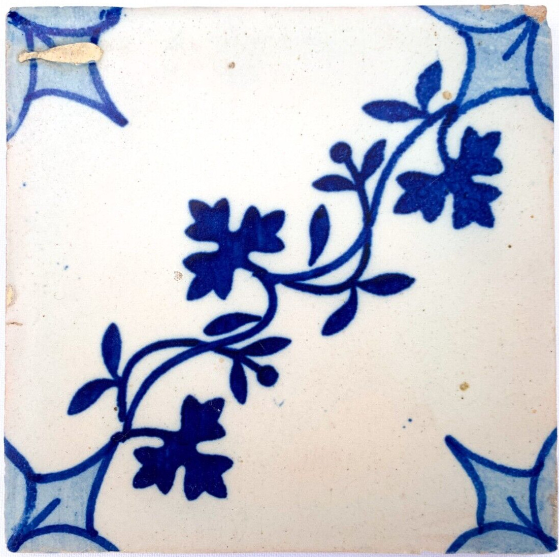 Azulejo portugués antiguo del siglo XIX blanco y azul - azulejo de pared portugués antiguo