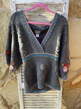 Vintage sweater Sweater Wool Embellished 90s Y2K Medium Gray Floral
