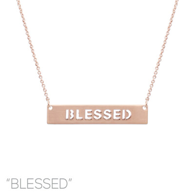 ''Blessed'' Bar Cutout Necklace, 3 Colors Available (1.6x0.25in)(16+3in)