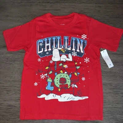 Peanuts Snoopy Christmas CHILLIN T-Shirt, Kids 4 5 6 7 8 10 12 NWT