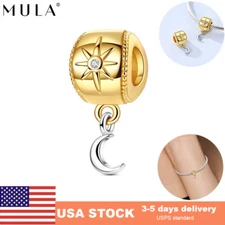 MULA Golden Star Moon Charm AAA CZ DIY for Women Bracelet 925 Sterling Silver