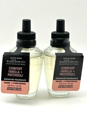 NEW 2 BATH & BODY WORKS COMFORT VANILLA PATCHOULI WALLFLOWERS REFILL BULB 0.8 OZ