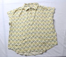 Style & Co Women's Floral V-Neck Collar Camp Shirt MP9 Flower Yellow Size XL